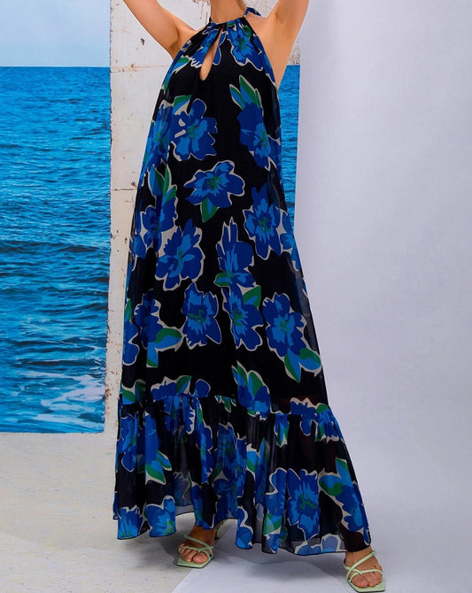 Women's blue floral print maxi dress