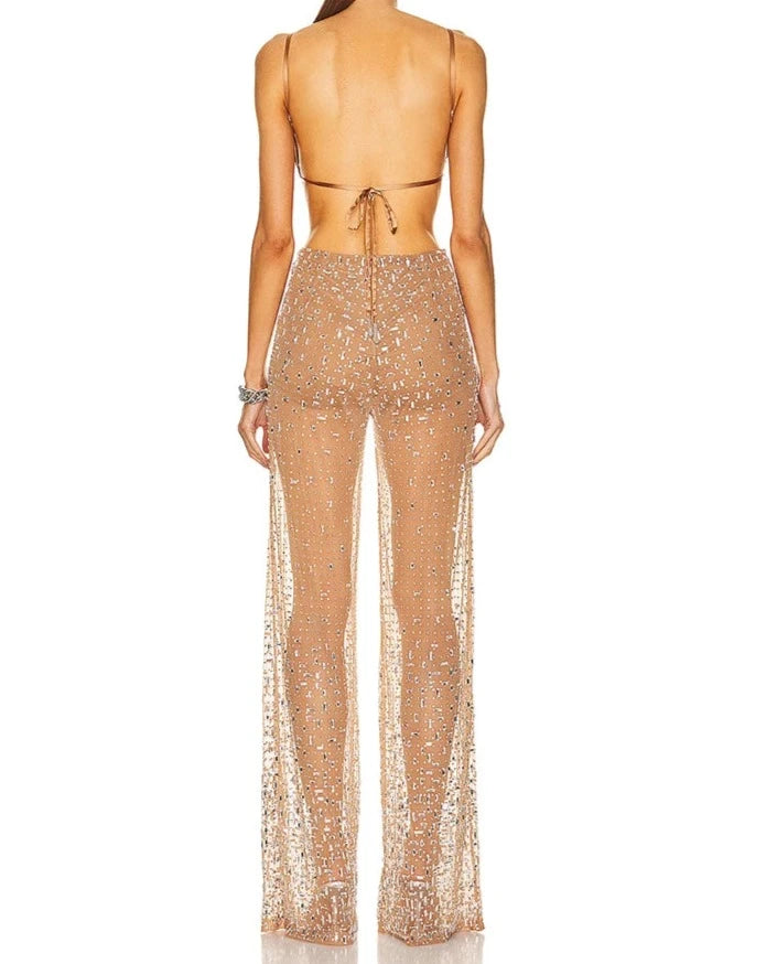 Women's sequin backless jumpsuit