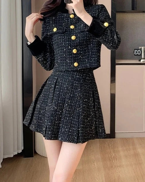 Women's jacket and mini pleated  skirt suit set