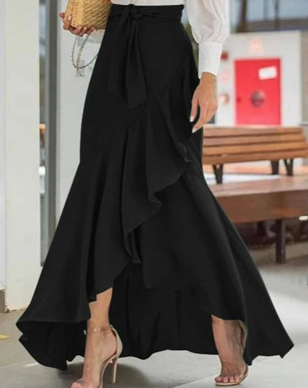 Women's black high waist high-low maxi skirt