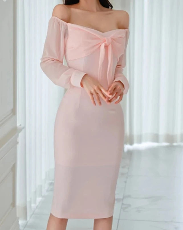 Women's pink off the shoulder sheath midi dress