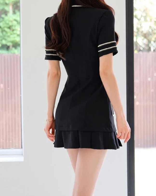 Women's black front front short sleeve blazer mini dress