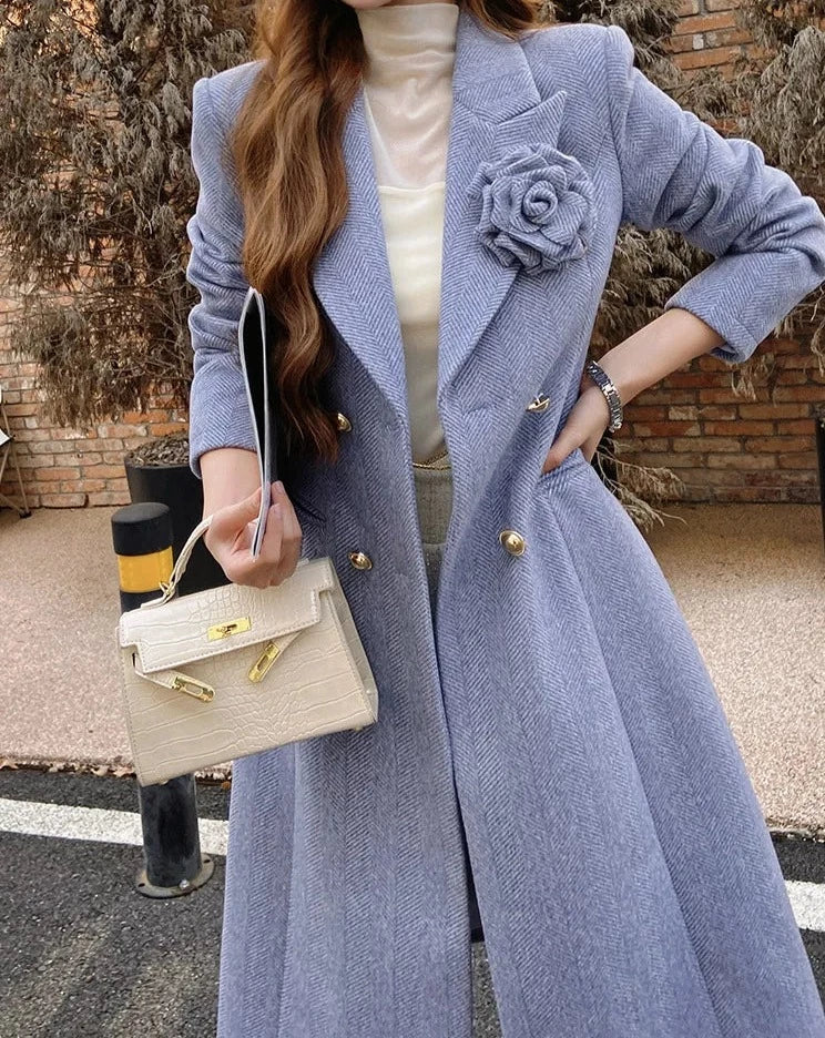 Women's blue double breasted coat