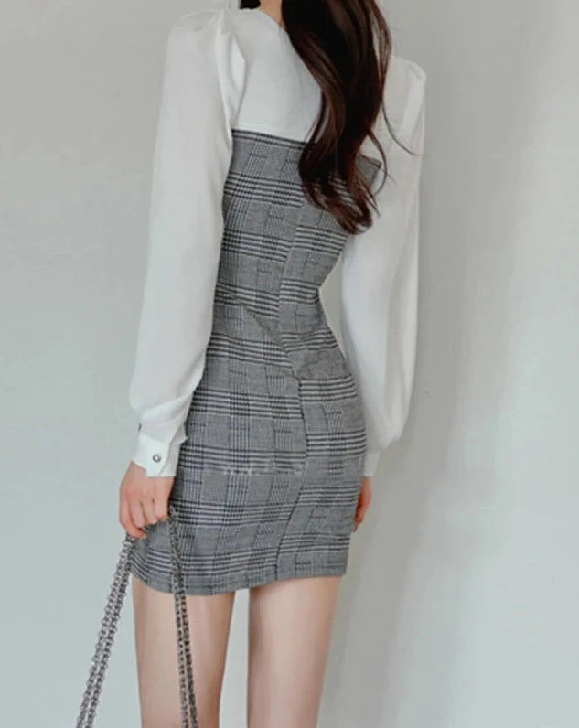 Women's square neck long sleeve mini dress