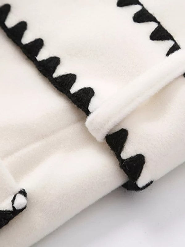 Women's black and white wrap tie long sleeve winter coat