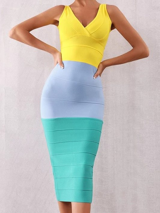 DOWN TO EARTH Color-block Bandage Bodycon Dress