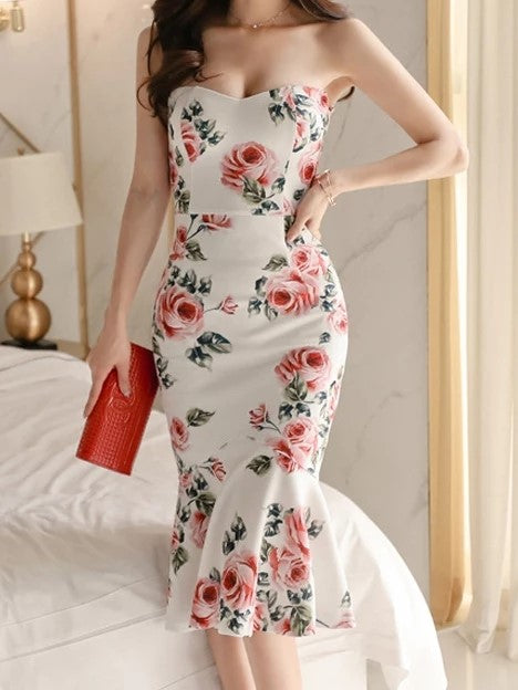 Women's strapless sheath midi dress