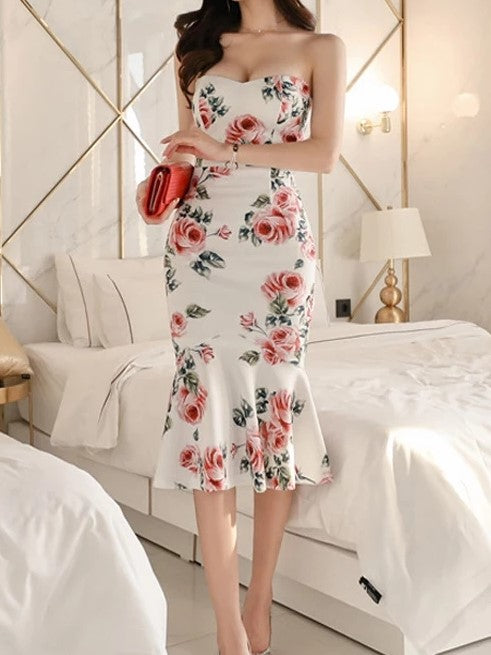 Women's strapless sheath midi dress