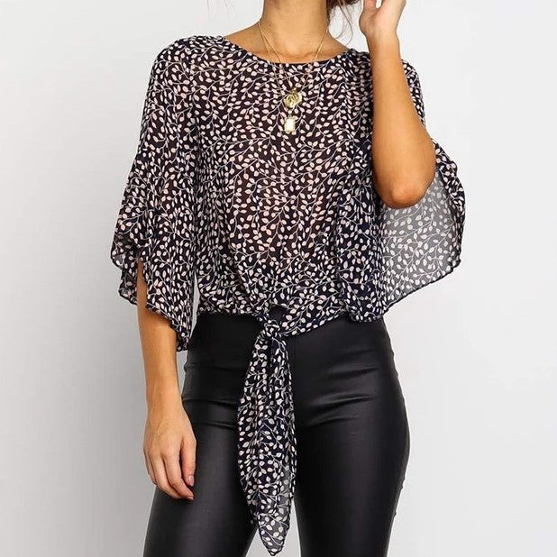 HANOVER Print Loose Fit Tie Front Blouse