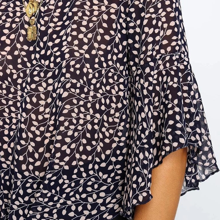 HANOVER Print Loose Fit Tie Front Blouse