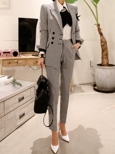 HERMES Houndstooth Two Piece Pants Suit Set