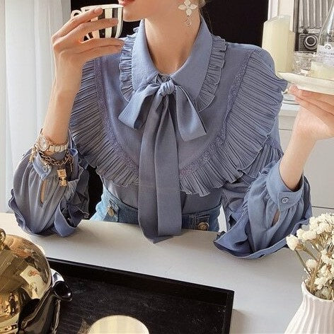 Women's Blue Long Sleeve Blouse