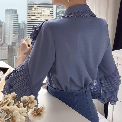 Women's Blue Long Sleeve Blouse