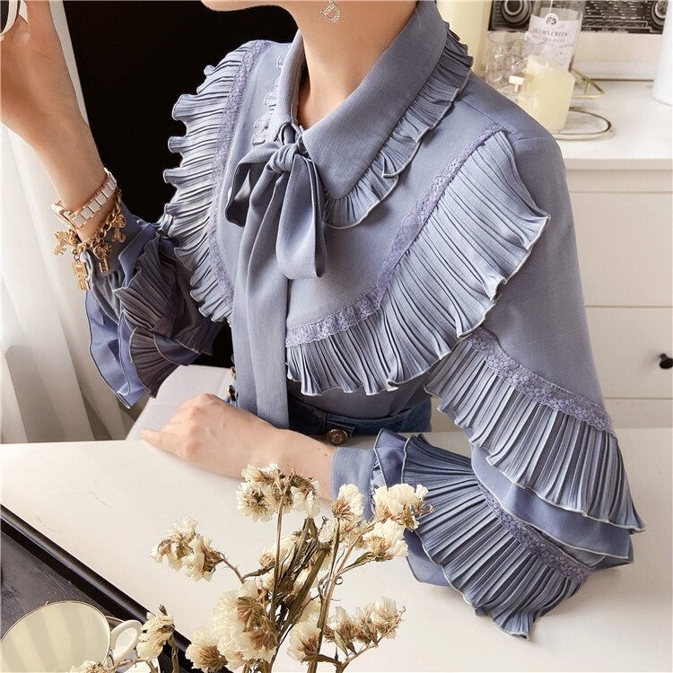 Women's Blue Long Sleeve Blouse