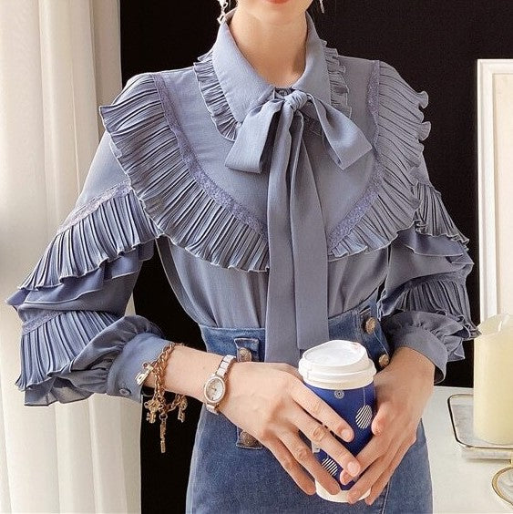 Women's Blue Long Sleeve Blouse