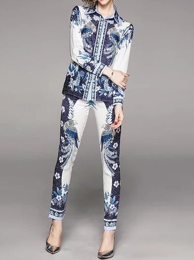 LONDON Print Button Up Shirt and Pants Two Piece Set