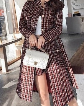MARY GRACE Tweed Tie-Belt Coat and Shorts Two Piece Set