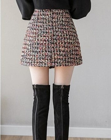 NORMANDY Tweed Front Faux-Wrap Mini Skirt