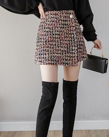 NORMANDY Tweed Front Faux-Wrap Mini Skirt