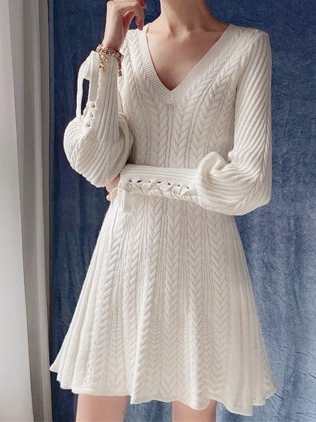 SHEFFIELD Knitted Sweater Flare Hem Mini Dress