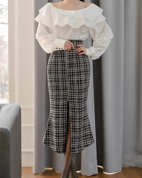 VICTORIA Off the Shoulder Ruffle Blouse and Skirt Two Piece Set